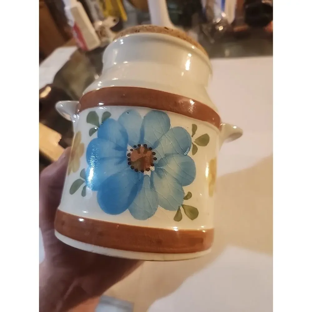 FTD Ceramic Milk Cream Can Shaped Ceramic Utensil Holder with Measurement Info